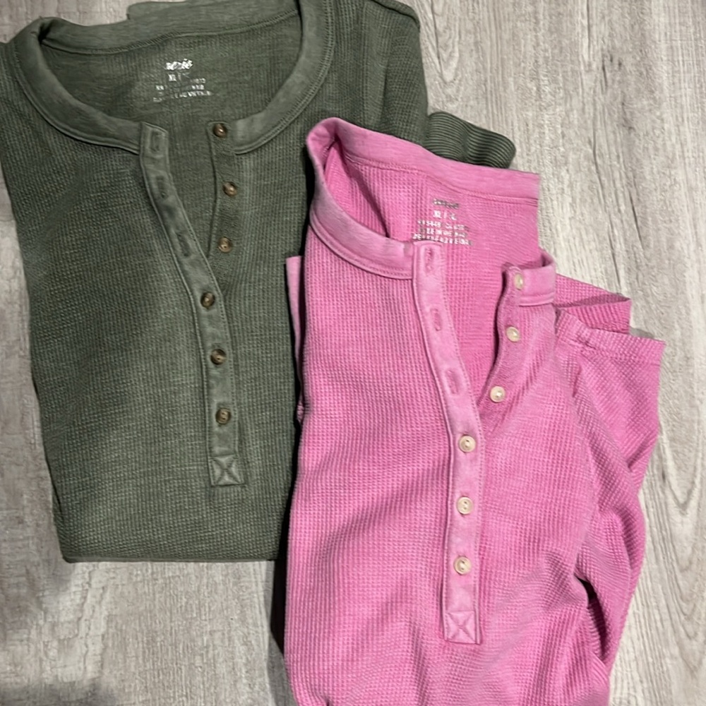 Aerie Pink or Army Green Long Sleeve Henley Tee